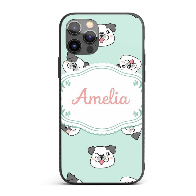 Cute French Bulldog Faces Teal Printed Design Custom Name Protective Phone Case Mobile Cover Durable Everyday Smartphone Shock Resistant