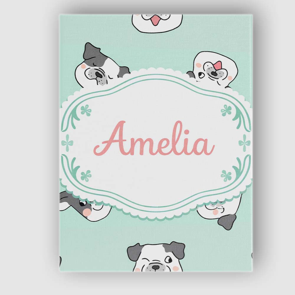 Personalised Name Cute French Bulldog Faces Teal Background Seamless Custom  Home Canvas Wall Art Print Decor Picture Ready to Hang