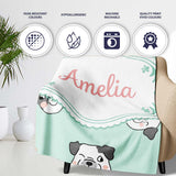 Cute French Bulldog Faces Teal Background Seamless Pattern Lovely  Personalised Custom Name Super Soft Fleece Blanket Bed Sofa Throw