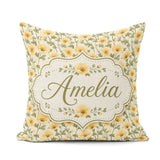 Custom Name Soft Beige Floral Seamless Pattern Elegant Botanical Square Filled Cushion Throw Pillow Sofa Bed Home Decor Zip Washable UK Made
