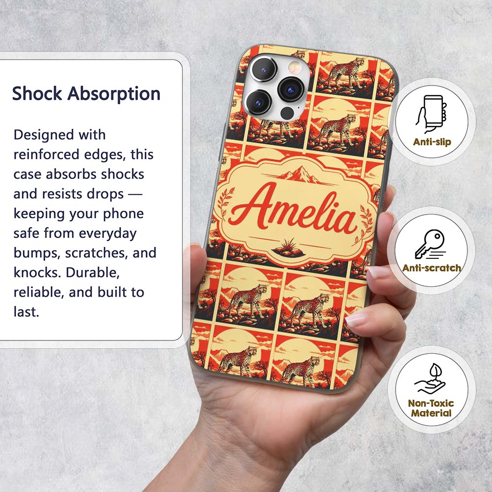 Cheetah Landscape Red Sunset Scenic Seamless Custom Name Protective Phone Case Mobile Cover Durable Everyday Smartphone Shock Resistant