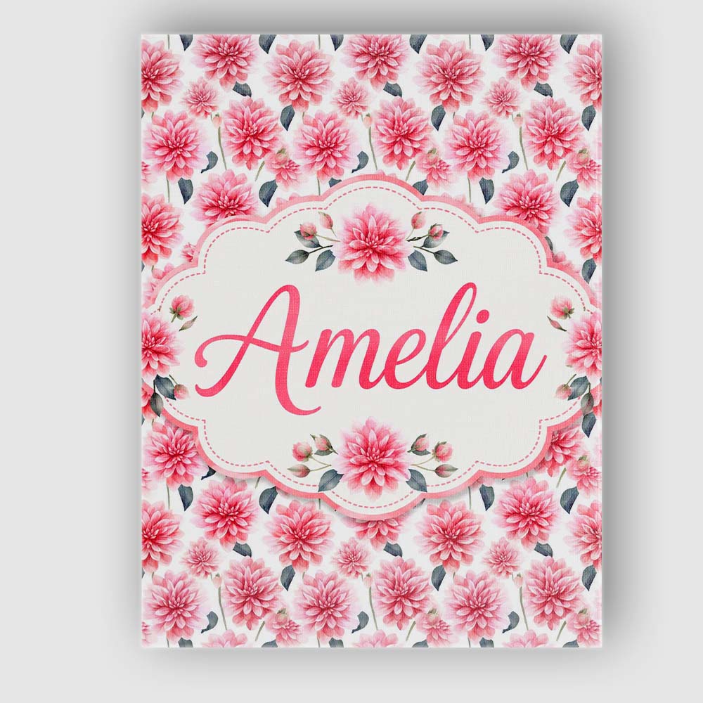 Personalised Name Soft Pink Dahlia Floral Custom  Unique Gift Idea Elegant Feature Canvas Wall Art Print Decor Picture Ready to Hang