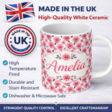 Personalized Custom Name Soft Pink Dahlia Floral Seamless Pattern Elegant Bloom Design Name 11oz Ceramic Coffee Tea Mug White Large Handle