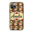 Vintage Chrysanthemum Floral Dark Background Custom Name Protective Phone Case Mobile Cover Durable Everyday Smartphone Shock Resistant