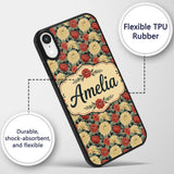 Vintage Chrysanthemum Floral Dark Background Custom Name Protective Phone Case Mobile Cover Durable Everyday Smartphone Shock Resistant