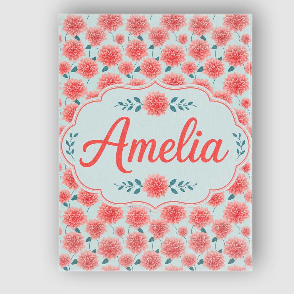 Personalised Name Peach Dahlia Floral Light Custom  Bespoke Interior Contemporary Canvas Wall Art Print Decor Picture Ready to Hang
