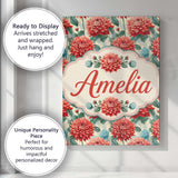 Personalised Name Red Dahlia Botanical Custom  Modern Room Accent Elegant Feature Canvas Wall Art Print Decor Picture Ready to Hang