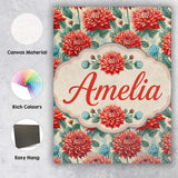 Personalised Name Red Dahlia Botanical Custom  Modern Room Accent Elegant Feature Canvas Wall Art Print Decor Picture Ready to Hang