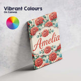 Personalised Name Red Dahlia Botanical Custom  Modern Room Accent Elegant Feature Canvas Wall Art Print Decor Picture Ready to Hang