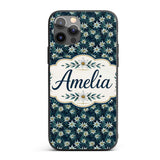 White Wildflowers Dense Botanical Printed Design Custom Name Protective Phone Case Mobile Cover Durable Everyday Smartphone Shock Resistant