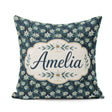 Custom Name White Wildflowers Dense Botanical Dark Blue Seamless Square Filled Cushion Throw Pillow Sofa Bed Home Decor Zip Washable UK Made