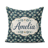 Custom Name White Wildflowers Dense Botanical Dark Blue Seamless Square Filled Cushion Throw Pillow Sofa Bed Home Decor Zip Washable UK Made