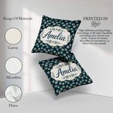 Custom Name White Wildflowers Dense Botanical Dark Blue Seamless Square Filled Cushion Throw Pillow Sofa Bed Home Decor Zip Washable UK Made