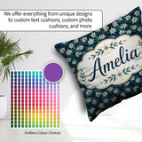 Custom Name White Wildflowers Dense Botanical Dark Blue Seamless Square Filled Cushion Throw Pillow Sofa Bed Home Decor Zip Washable UK Made