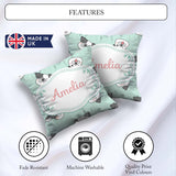 Custom Name Cute French Bulldog Teal Background Seamless Pattern Square Filled Cushion Throw Pillow Sofa Bed Home Decor Zip Washable UK Made