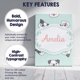 Personalised Name Cute French Bulldog Faces Teal Background Seamless Custom  Home Canvas Wall Art Print Decor Picture Ready to Hang