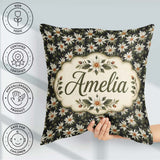 Custom Name White Clematis Flowers Background Seamless Botanical Square Filled Cushion Throw Pillow Sofa Bed Home Decor Zip Washable UK Made