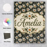 Personalised Name White Clematis Flowers Custom  Unique Gift Idea Elegant Feature Canvas Wall Art Print Decor Picture Ready to Hang