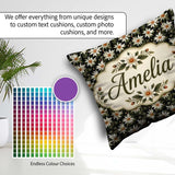 Custom Name White Clematis Flowers Background Seamless Botanical Square Filled Cushion Throw Pillow Sofa Bed Home Decor Zip Washable UK Made