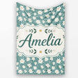 Minimal White Daisy Flowers Sage Green Seamless Pattern Simple  Personalised Custom Name Super Soft Fleece Blanket Bed Sofa Throw