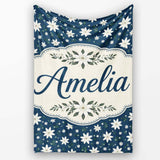 Small White Floral Scatter Navy Background Seamless Pattern  Personalised Custom Name Super Soft Fleece Blanket Bed Sofa Throw
