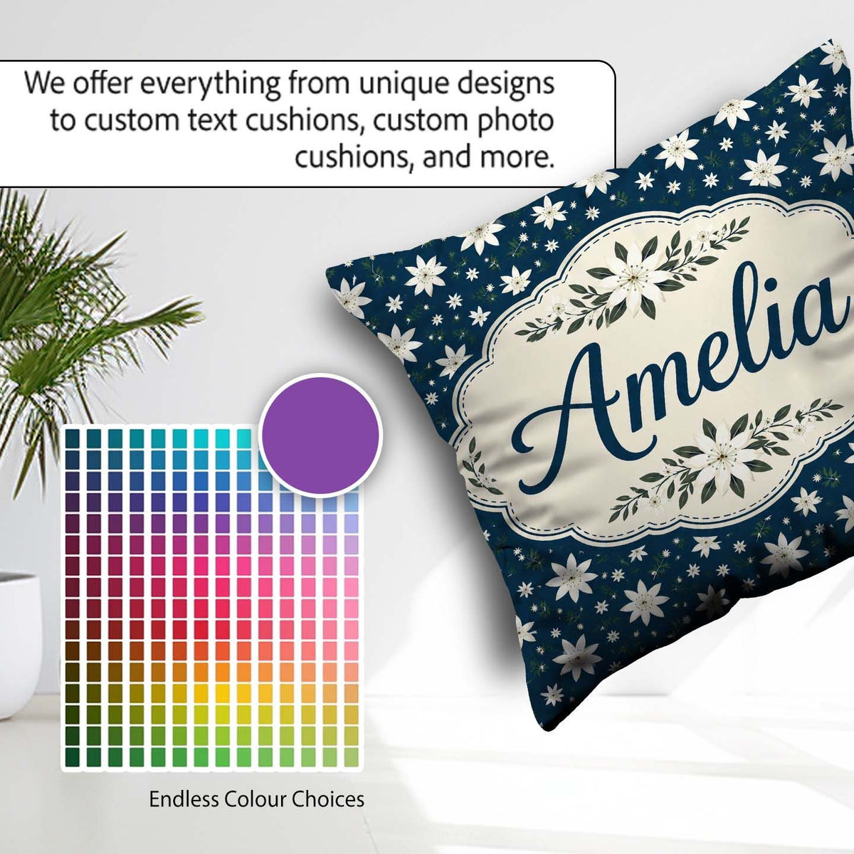 Custom Name Small White Scatter Navy Background Seamless Pattern Square Filled Cushion Throw Pillow Sofa Bed Home Decor Zip Washable UK Made