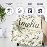 Soft White Floral Sprigs Cream Background Seamless Pattern Elegant  Personalised Custom Name Super Soft Fleece Blanket Bed Sofa Throw