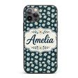 White Alpine Flowers Dark Teal Seamless Pattern Custom Name Protective Phone Case Mobile Cover Durable Everyday Smartphone Shock Resistant