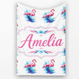 Pink Flamingo Watercolor Splash Seamless Pattern Tropical Bird Art  Personalised Custom Name Super Soft Fleece Blanket Bed Sofa Throw