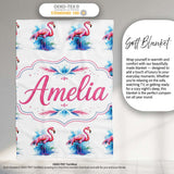 Pink Flamingo Watercolor Splash Seamless Pattern Tropical Bird Art  Personalised Custom Name Super Soft Fleece Blanket Bed Sofa Throw