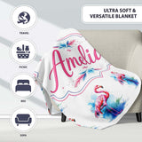 Pink Flamingo Watercolor Splash Seamless Pattern Tropical Bird Art  Personalised Custom Name Super Soft Fleece Blanket Bed Sofa Throw