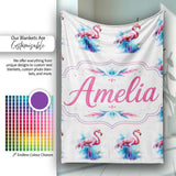 Pink Flamingo Watercolor Splash Seamless Pattern Tropical Bird Art  Personalised Custom Name Super Soft Fleece Blanket Bed Sofa Throw
