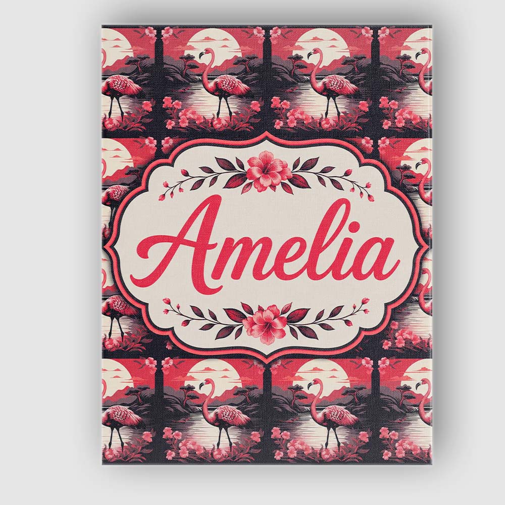Personalised Name Flamingo Sunset Lake Custom  Modern Room Accent Elegant Feature Canvas Wall Art Print Decor Picture Ready to Hang