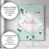 Personalised Name Cute French Bulldog Faces Teal Background Seamless Custom  Home Canvas Wall Art Print Decor Picture Ready to Hang