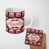 Personalized Custom Name Dark Flamingo Moonlight Tropical Scene Seamless Pattern Exotic Bird 11oz Ceramic Coffee Tea Mug White Large Handle