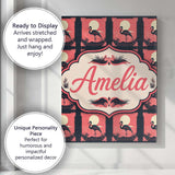 Personalised Name Dark Flamingo Moonlight Custom  Unique Gift Idea Elegant Feature Canvas Wall Art Print Decor Picture Ready to Hang