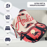Dark Flamingo Moonlight Tropical Scene Seamless Pattern Exotic Bird  Personalised Custom Name Super Soft Fleece Blanket Bed Sofa Throw
