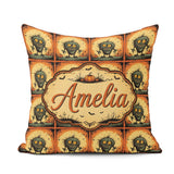 Custom Name Spooky Monster Pumpkin Halloween Seamless Fun Creepy Square Filled Cushion Throw Pillow Sofa Bed Home Decor Zip Washable UK Made