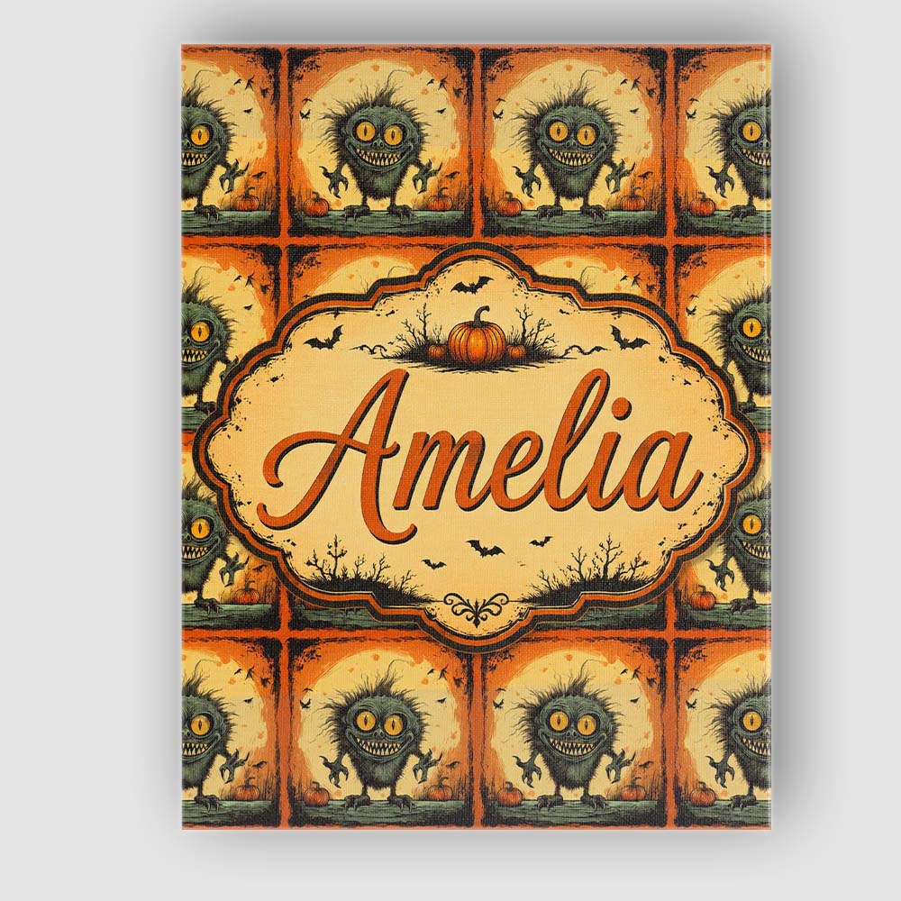Personalised Name Cute Spooky Monster Custom Modern Room Accent Creative Decorator Style Canvas Wall Art Print Decor Picture Ready to Hang