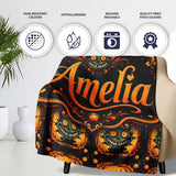 Grinning Monster Halloween Pumpkin Scene Seamless Pattern Creepy  Personalised Custom Name Super Soft Fleece Blanket Bed Sofa Throw