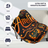 Grinning Monster Halloween Pumpkin Scene Seamless Pattern Creepy  Personalised Custom Name Super Soft Fleece Blanket Bed Sofa Throw