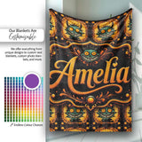 Grinning Monster Halloween Pumpkin Scene Seamless Pattern Creepy  Personalised Custom Name Super Soft Fleece Blanket Bed Sofa Throw