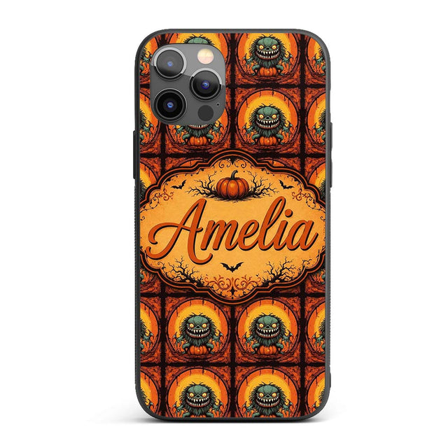 Cartoon Monster Frame Halloween Seamless Pattern Custom Name Protective Phone Case Mobile Cover Durable Everyday Smartphone Shock Resistant