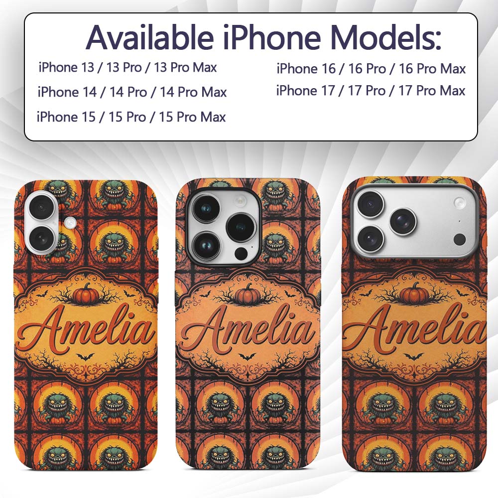 Cartoon Monster Frame Halloween Seamless Pattern Custom Name Protective Phone Case Mobile Cover Durable Everyday Smartphone Shock Resistant