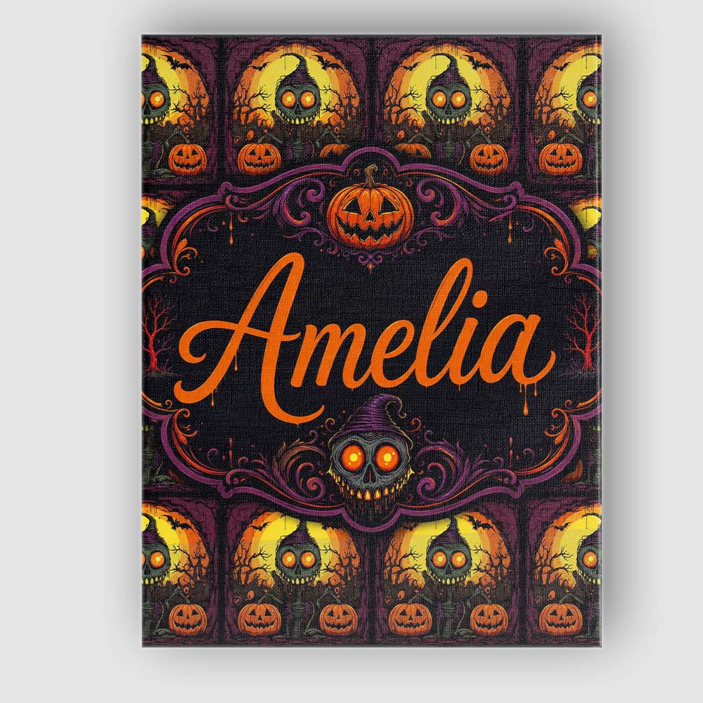 Personalised Name Skeleton Pumpkin Halloween Custom Bespoke  Contemporary Display Canvas Wall Art Print Decor Picture Ready to Hang