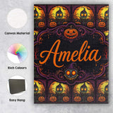 Personalised Name Skeleton Pumpkin Halloween Custom Bespoke  Contemporary Display Canvas Wall Art Print Decor Picture Ready to Hang