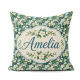 Custom Name White Blossom Floral Branches on Background Seamless Square Filled Cushion Throw Pillow Sofa Bed Home Decor Zip Washable UK Made