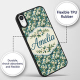 White Blossom Floral Branches on Teal Background Custom Name Protective Phone Case Mobile Cover Durable Everyday Smartphone Shock Resistant
