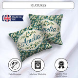 Custom Name White Blossom Floral Branches on Background Seamless Square Filled Cushion Throw Pillow Sofa Bed Home Decor Zip Washable UK Made