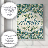Personalised Name White Blossom Floral Custom  Modern Room Accent Elegant Feature Canvas Wall Art Print Decor Picture Ready to Hang